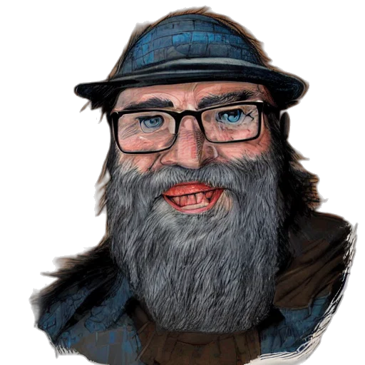 face, hat, jacket, staff, photorealistic, watercolor, concept art, cartoon transparent PNG cut-out