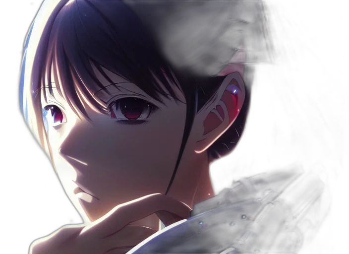 face, anime, photorealistic, concept art, 3d render, outer space, neon lights, portrait transparent PNG cut-out