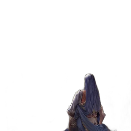 dress, hair, staff, creature transparent PNG cut-out