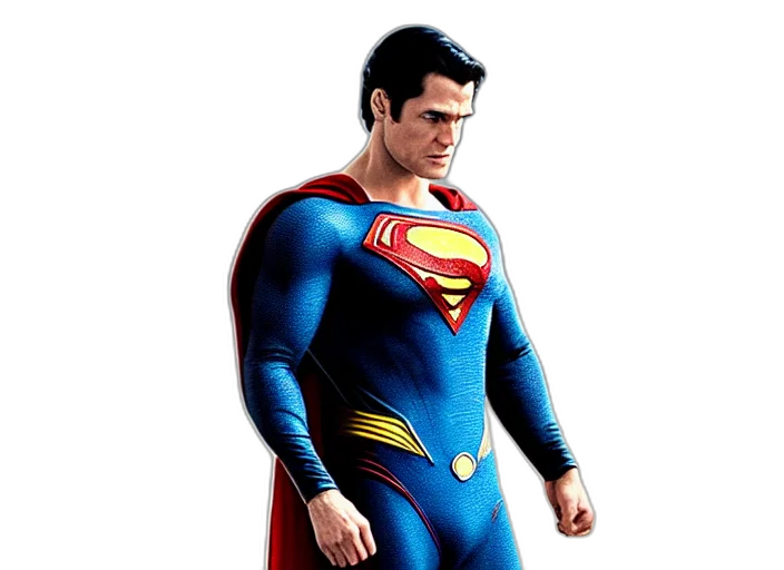 comic book art, concept art, 3d render, photorealistic, film, still, superman, skinny transparent PNG cut-out