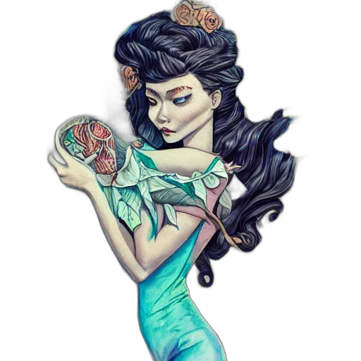 dress, fantasy art, cartoon, concept art, comic book art, green, pastel, lovingdead transparent PNG cut-out