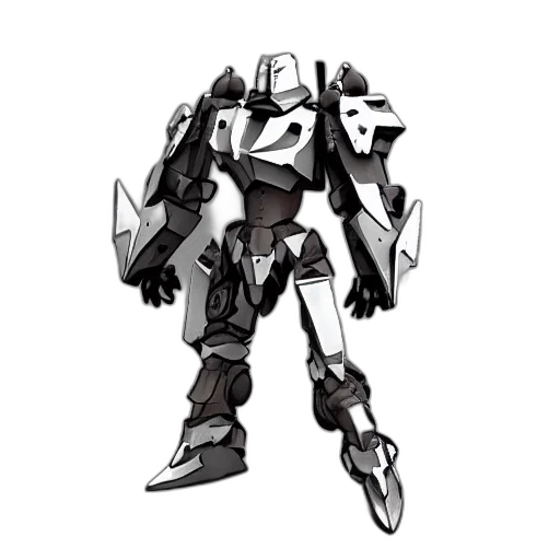 robot, weapon, concept art, 3d render, pixel art, fantasy art, monochrome, armored transparent PNG cut-out