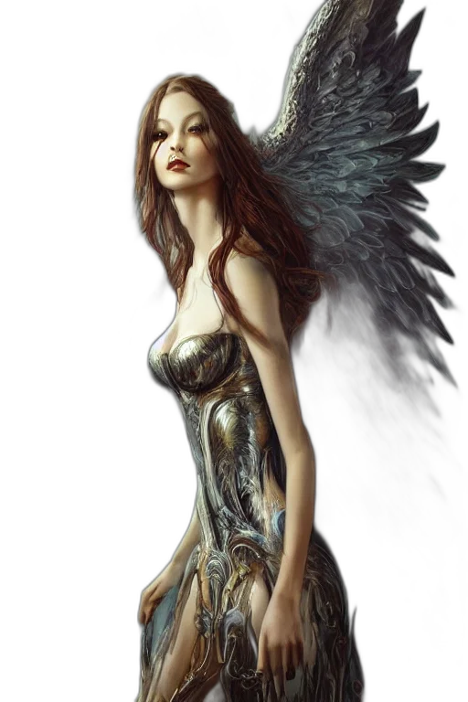 dress, fantasy art, concept art, comic book art, photorealistic, golden, dark, portrait transparent PNG cut-out