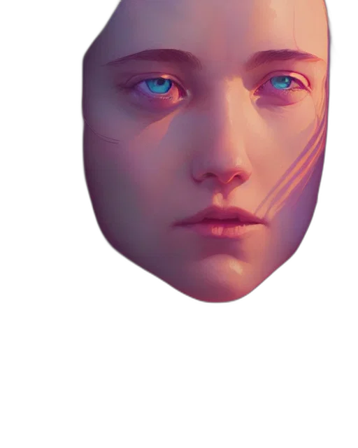 face, mask, robot, creature, concept art, photorealistic, cyberpunk, 3d render transparent PNG cut-out