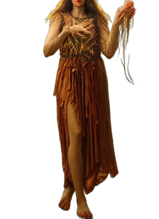 dress, staff, jewelry, creature transparent PNG cut-out