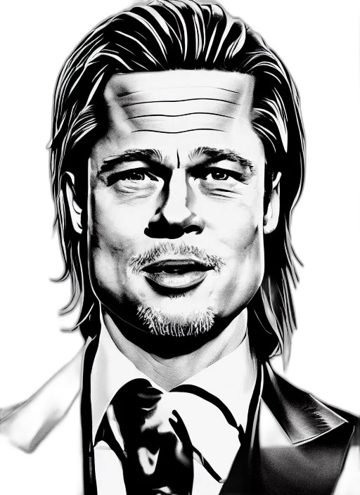 face, comic book art, cartoon, photorealistic, concept art, mogul, brad, pitt transparent PNG cut-out