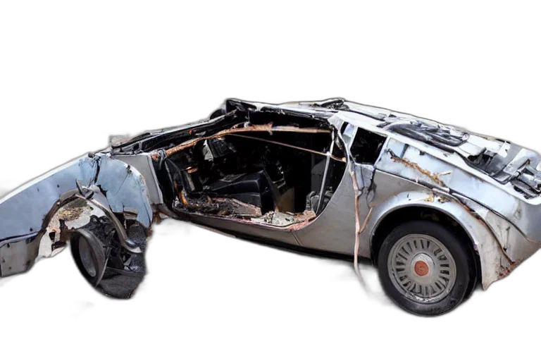 car, 3d render, damaged, delorean transparent PNG cut-out