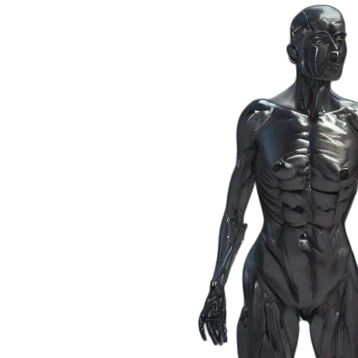 robot, 3d render, concept art, portrait, anatomy, gold, statue, reflect transparent PNG cut-out