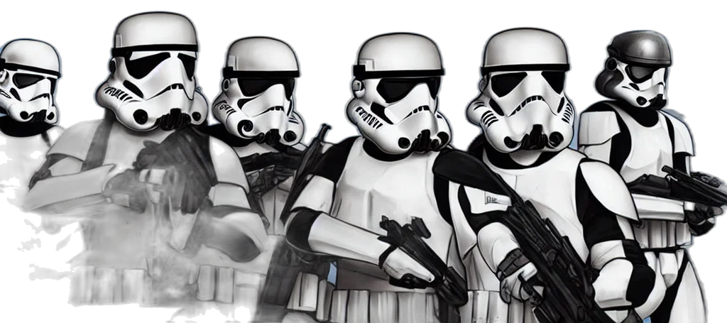 comic book art, concept art, cartoon, fantasy art, monochrome, apex, legends, stormtroopers transparent PNG cut-out
