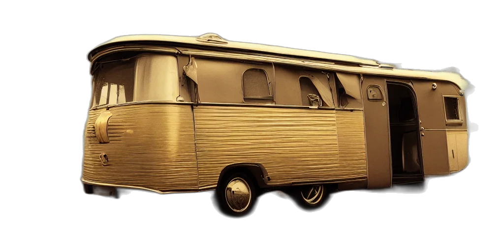 car, 3d render, photorealistic, concept art, golden, parked, retro, futuristic transparent PNG cut-out