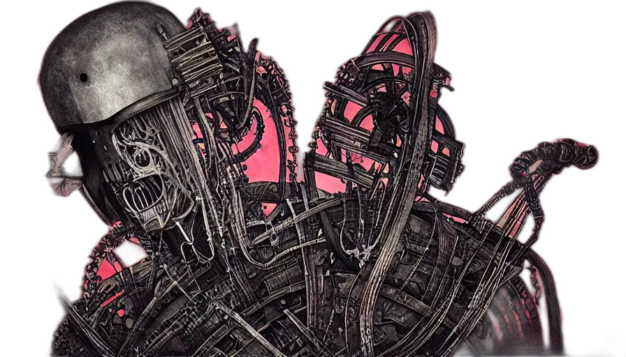 robot, mask, hair, crown, cyberpunk, concept art, comic book art, watercolor transparent PNG cut-out