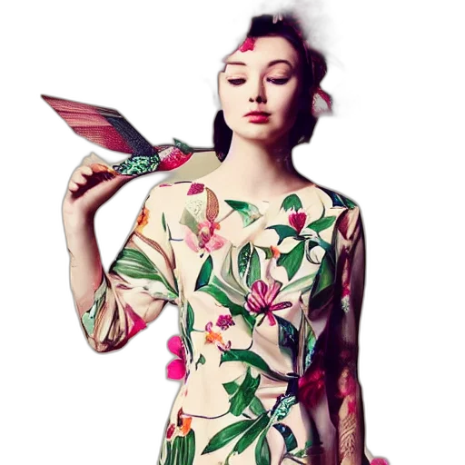 dress, staff, flower, umbrella, photorealistic, colorful, red, neon transparent PNG cut-out