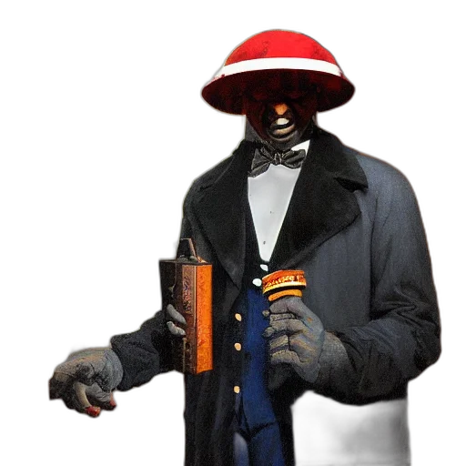 jacket, hat, staff, mask transparent PNG cut-out