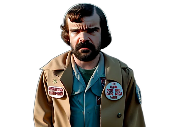 jacket, face, staff, photorealistic transparent PNG cut-out