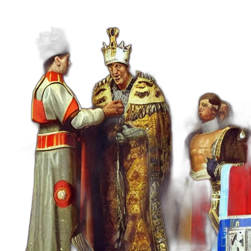 crown, staff, sword, concept art, photorealistic, fire, silvio, berlusconi transparent PNG cut-out