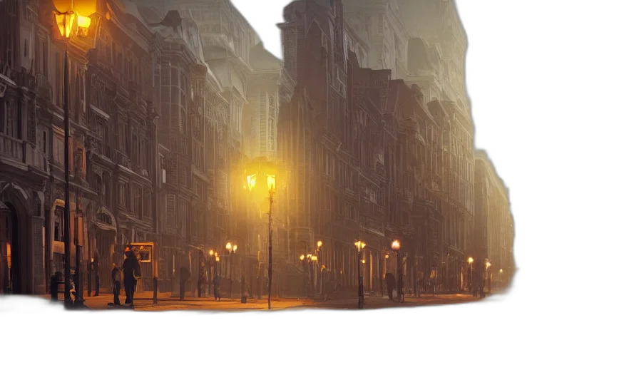 mask, building, concept art, photorealistic, 3d render, fantasy art, city street, fog transparent PNG cut-out