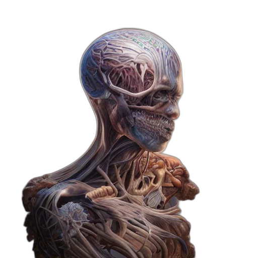 creature, hair, face, robot, concept art, fantasy art, photorealistic, 3d render transparent PNG cut-out