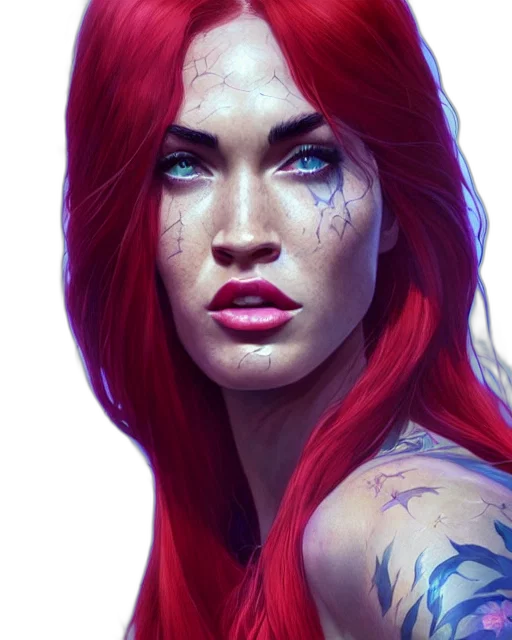 face, fantasy art, photorealistic, comic book art, concept art, neon lights, red, blue transparent PNG cut-out
