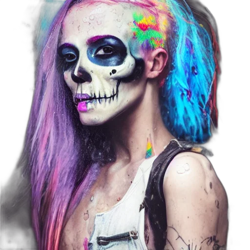 face, mask, cyberpunk, photorealistic, watercolor, fantasy art, neon, colorful transparent PNG cut-out