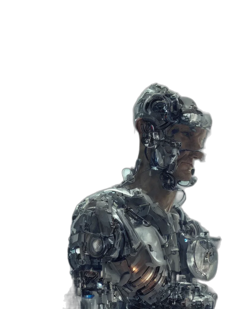 robot, face, jacket, 3d render transparent PNG cut-out