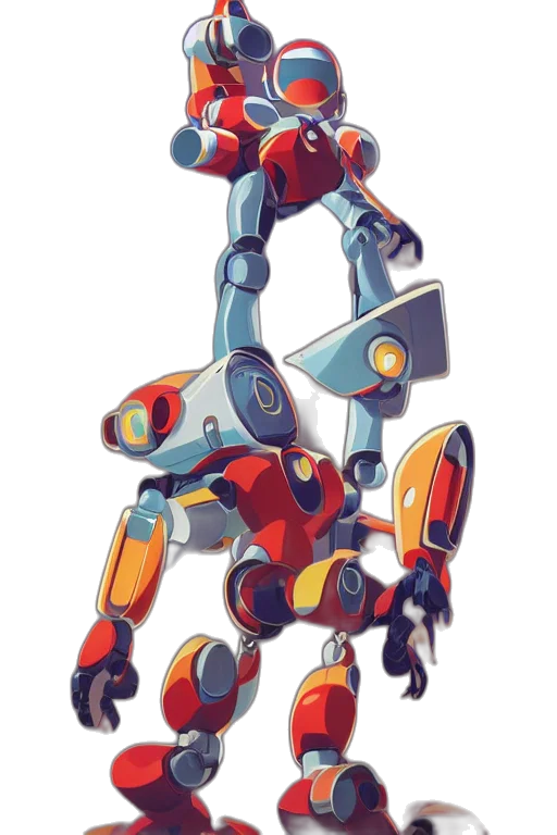 robot, weapon, staff, concept art, 3d render, pixel art, watercolor, red transparent PNG cut-out