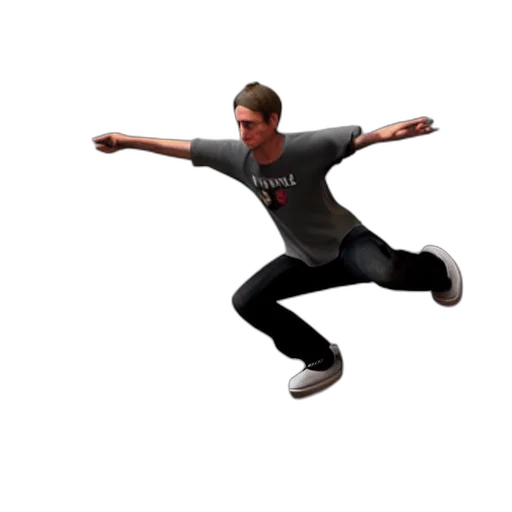 3d render, concept art, pixel art, cartoon, tony, hawk, max, animation transparent PNG cut-out