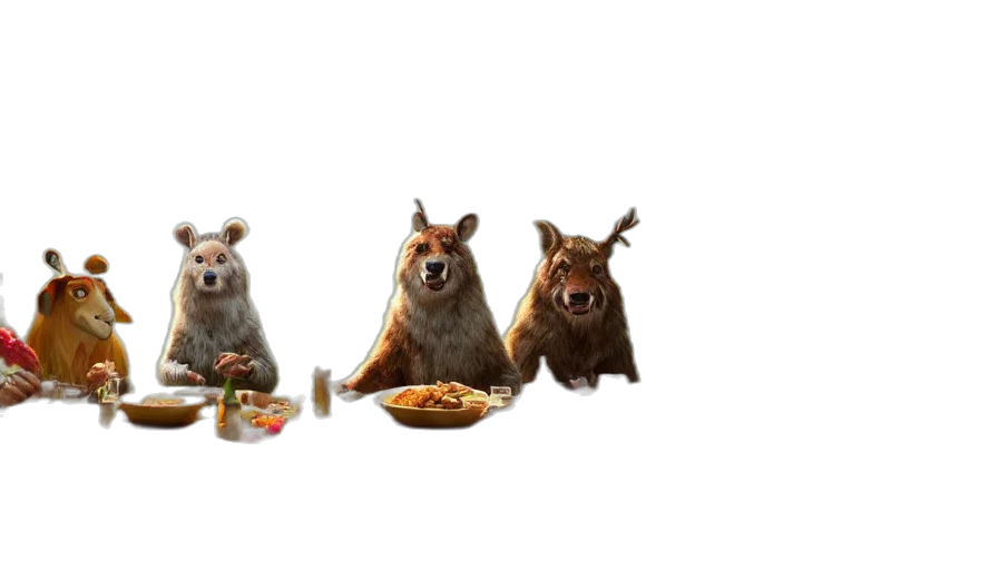 food, animal, concept art, 3d render, table, dinner, animals, where transparent PNG cut-out