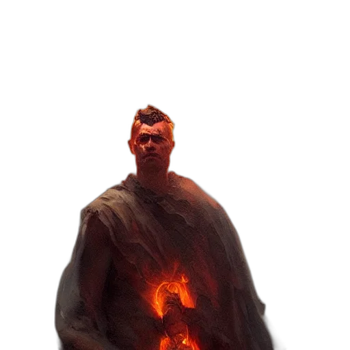 jacket, mask, staff, creature, concept art, 3d render, fantasy art, comic book art transparent PNG cut-out