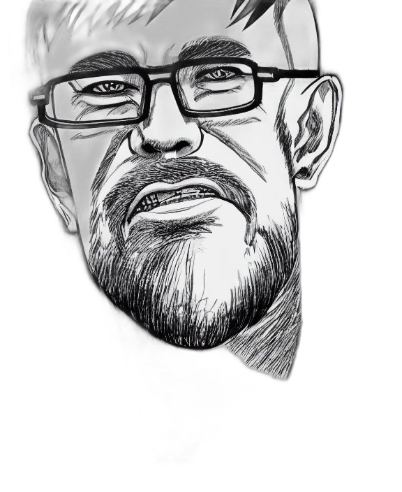 face, staff, cartoon, pencil sketch, photorealistic, comic book art, detailed, ink transparent PNG cut-out