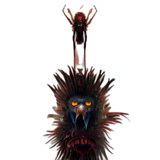 mask, staff, creature, crown, concept art, 3d render, fantasy art, crow transparent PNG cut-out