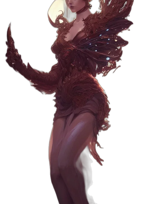 creature, dress, dragon, staff, concept art, fantasy art, cyberpunk, 3d render transparent PNG cut-out