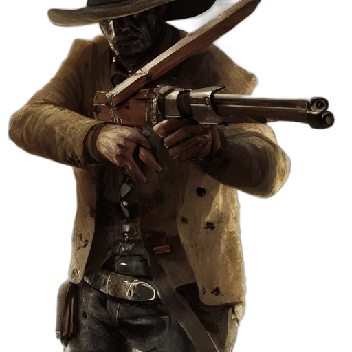 weapon, staff, hat, jacket, concept art, photorealistic, 3d render, comic book art transparent PNG cut-out