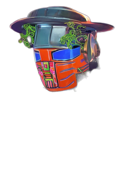 hat, robot, mask, crown, 3d render, concept art, cyberpunk, fantasy art transparent PNG cut-out