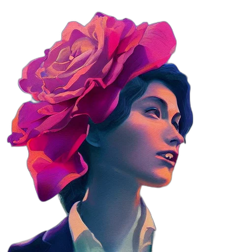 flower, crown, face, hat, concept art, photorealistic, watercolor, vaporwave transparent PNG cut-out