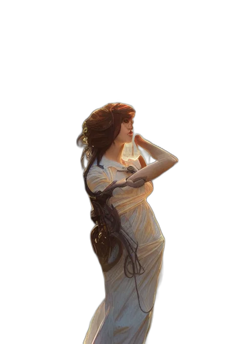 dress, staff, hair, crown, concept art, fantasy art, oil painting, photorealistic transparent PNG cut-out