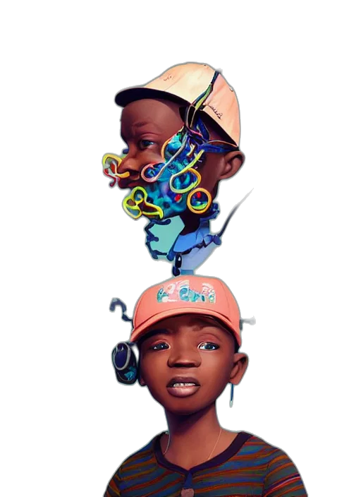 mask, face, hat, concept art, pixel art, cartoon, 3d render, pastel transparent PNG cut-out