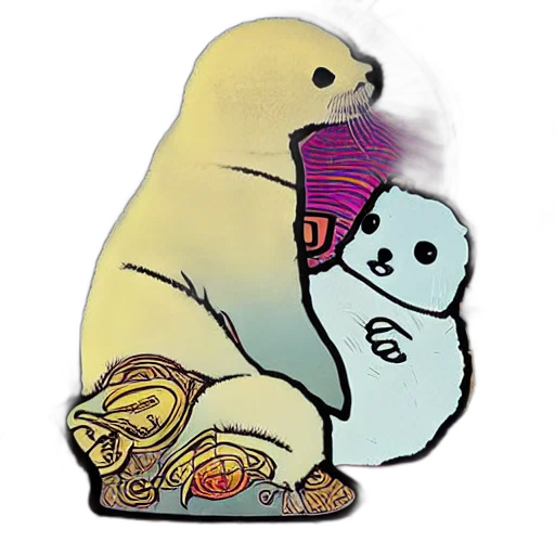 creature, animal, concept art, pixel art, vaporwave, baby, harp, seal transparent PNG cut-out