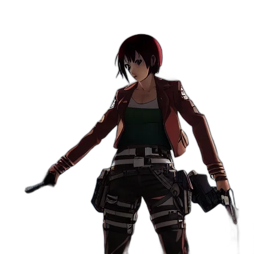 weapon, jacket, staff, concept art, 3d render, cyberpunk, comic book art, red transparent PNG cut-out