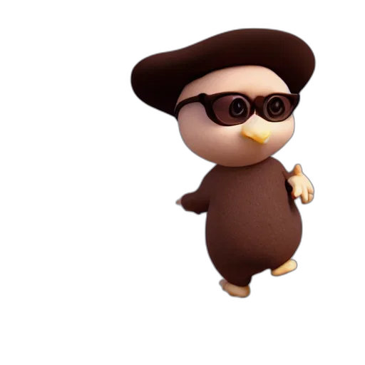 hat, staff, 3d render, concept art, cartoon, cute, baby, chick transparent PNG cut-out