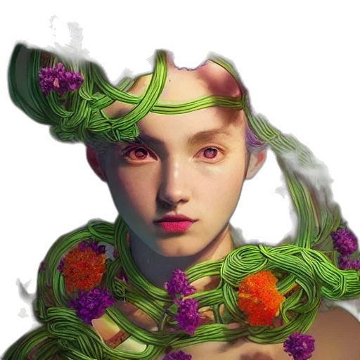 face, crown, flower, mask, fantasy art, photorealistic, concept art, 3d render transparent PNG cut-out
