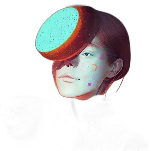mask, face, hat, robot, concept art, 3d render, watercolor, photorealistic transparent PNG cut-out