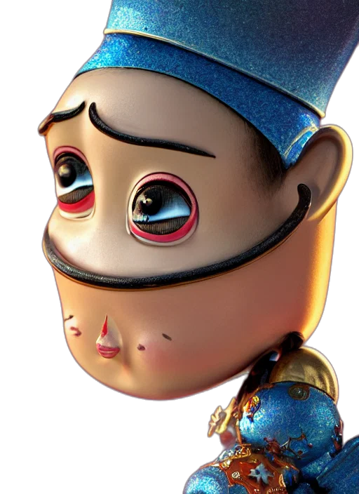 robot, face, staff, crown, 3d render, concept art, cartoon, photorealistic transparent PNG cut-out