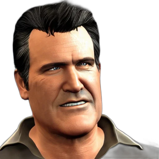 face, 3d render, photorealistic, cartoon, comic book art, screenshot, bruce, campbell transparent PNG cut-out