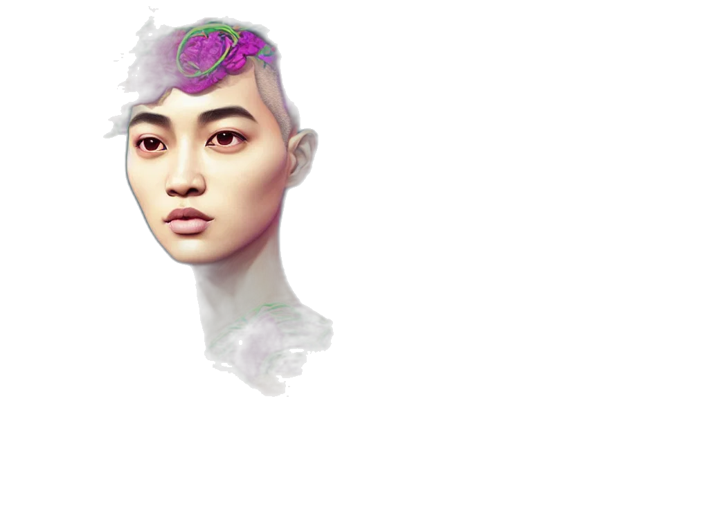 face, creature, mask, photorealistic, vaporwave, concept art, 3d render, pastel transparent PNG cut-out
