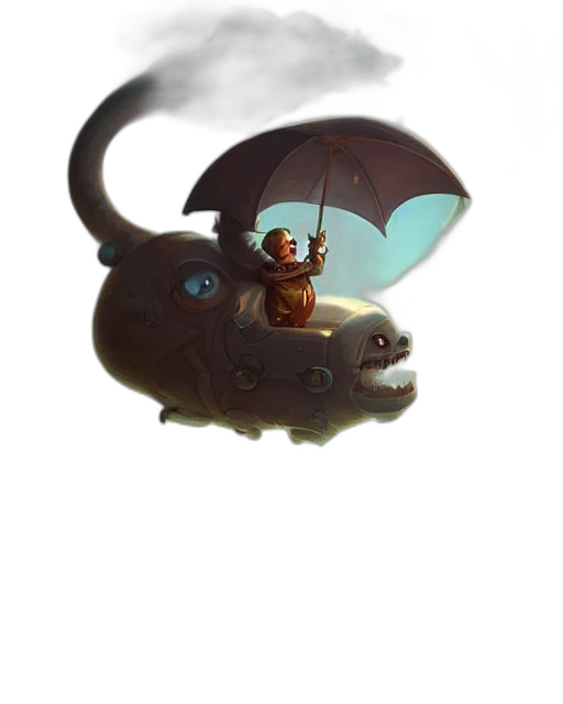 dragon, creature, umbrella, mask, concept art, fantasy art, pixel art, photorealistic transparent PNG cut-out
