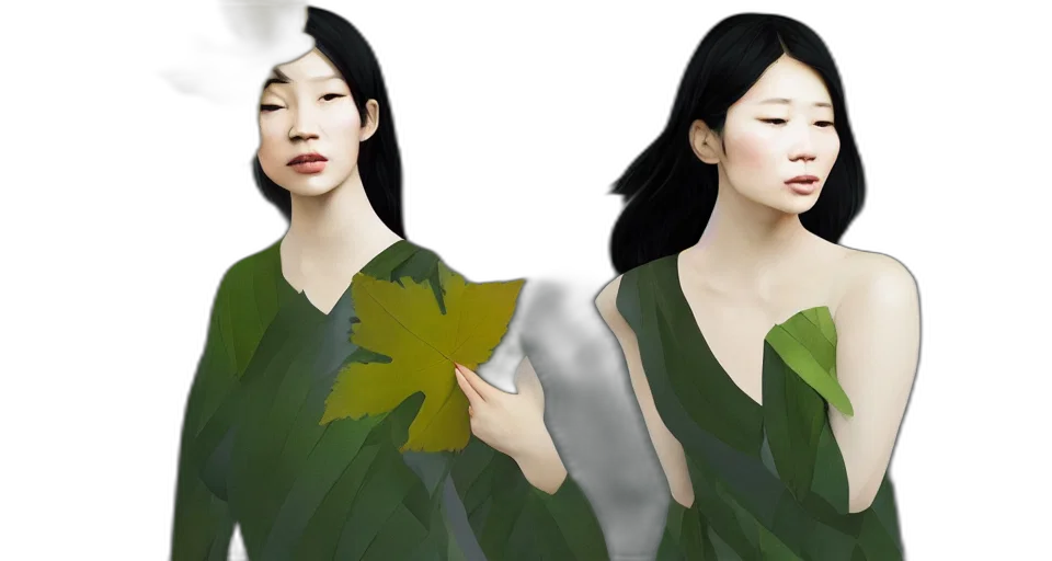 dress, photorealistic, 3d render, concept art, fantasy art, forest, green, earth tones transparent PNG cut-out