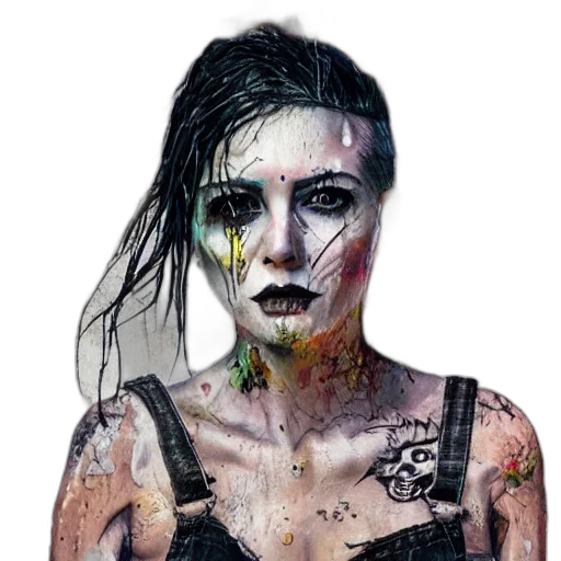 face, dress, mask, jewelry, comic book art, cyberpunk, concept art, photorealistic transparent PNG cut-out