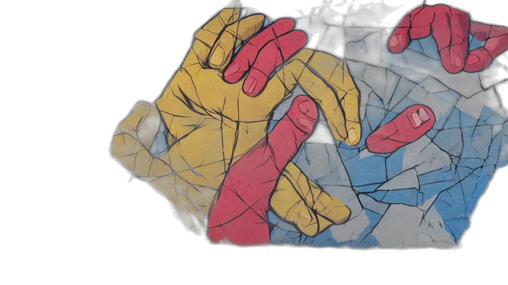 watercolor, comic book art, concept art, mural, hand, breaking, through, wall transparent PNG cut-out