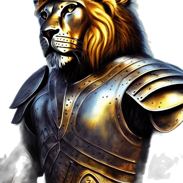 staff, fantasy art, photorealistic, concept art, 3d render, warrior, metal, lion transparent PNG cut-out