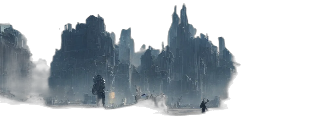 concept art, fantasy art, comic book art, watercolor, fog, city street, snow, rain transparent PNG cut-out
